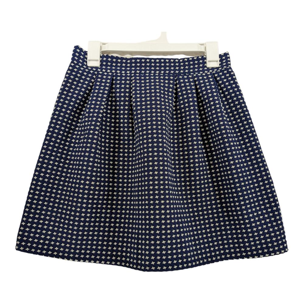Dina Be Embroidered Micro Skirt M Blue White‎ Pleated SE700 Lined Stretchy Waist